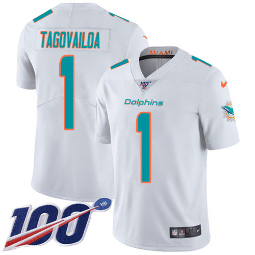 Miami Dolphins #1 Tua Tagovailoa White Men Stitched NFL 100th Season Vapor Untouchable Limited Jersey->miami dolphins->NFL Jersey
